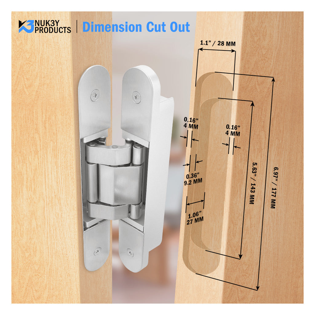 Nuk3y 7 Inch Concealed Door Hinges 180 Degree Swing 3 Way
